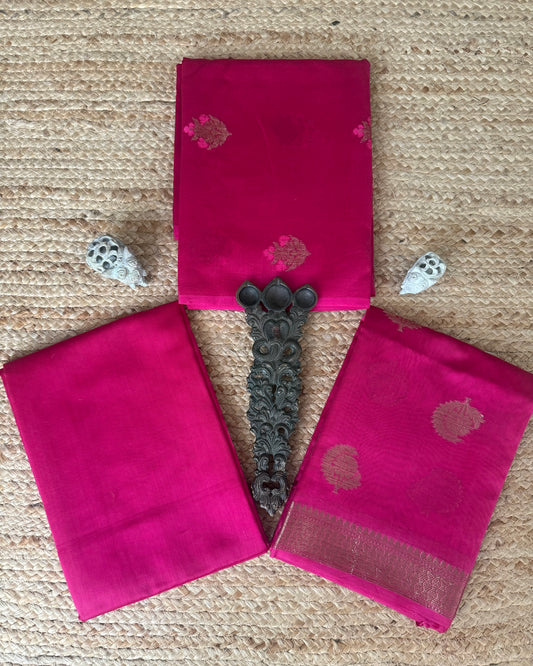 Pink Chanderi Handloom Banarsi Booti Three Piece Suit