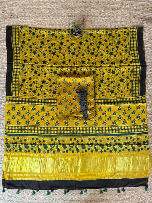 MUSTARD YELLOW AJRAKH MODAL SILK HANDBLOCK KURTA SET