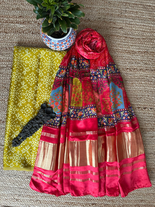 MUSTARD PATOLA MASHRU SILK KURTA WITH PATOLA HANDCRAFTED MODAL SILK DUPATTA PS-10141