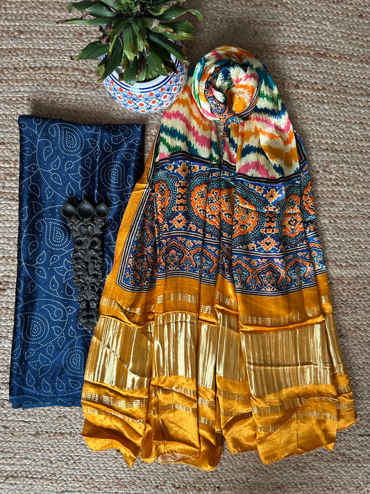 BLUE MASHRU SILK KURTA WITH PATOLA HANDCRAFTED MODAL SILK DUPATTA PS-201