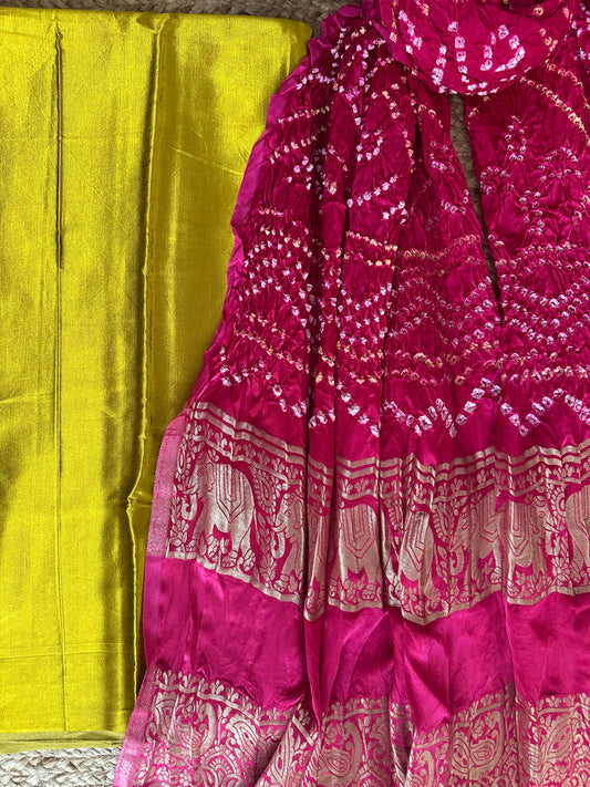 MUSTARD MASHRU SOLID KURTA WITH GHARCHOLA HANDCRAFTED MODAL SILK DUPATTA PS-10154