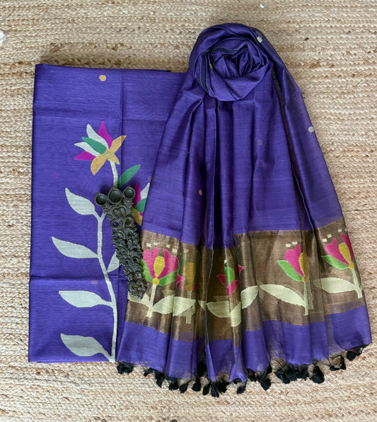 Amethyst Purple handwoven jamdani pure cotton silk kurta set mjk