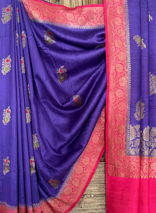 Cyber grape purple raw silk certified  handloom banarsi sari with woven zari