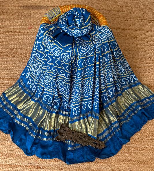 Azure Blue rai bandhani gajji silk Handcrafted Gharchola dupatta