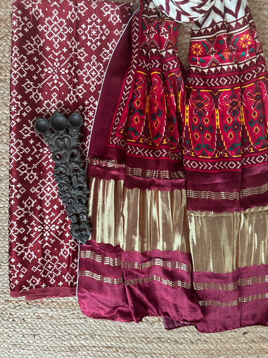 MAROON PATOLA MASHRU SILK KURTA WITH PATOLA HANDCRAFTED MODAL SILK DUPATTA PS-35