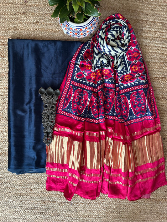 BLUE MASHRU  SILK KURTA WITH PATOLA HANDCRAFTED MODAL SILK DUPATTA  PS- 103
