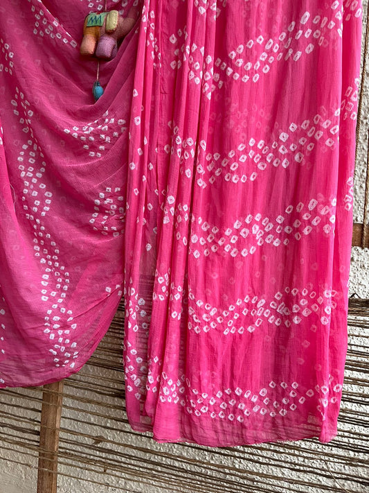 BABY PINK BANDHANI CHIFFON SARI CB-6