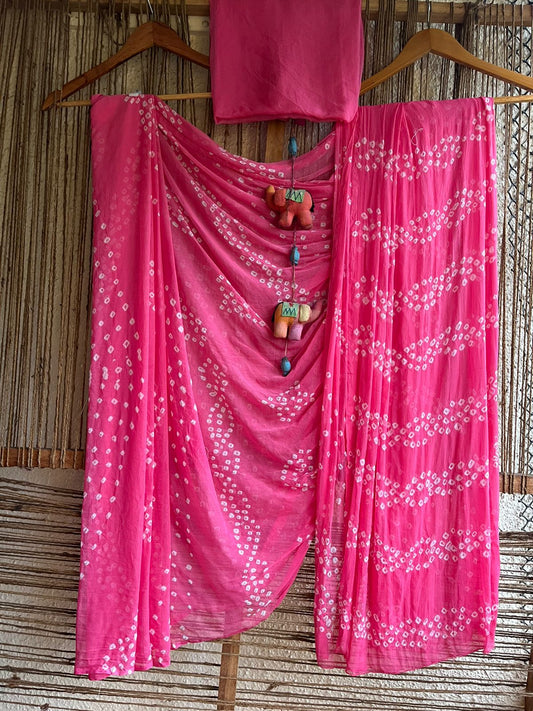 BABY PINK BANDHANI CHIFFON SARI CB-6