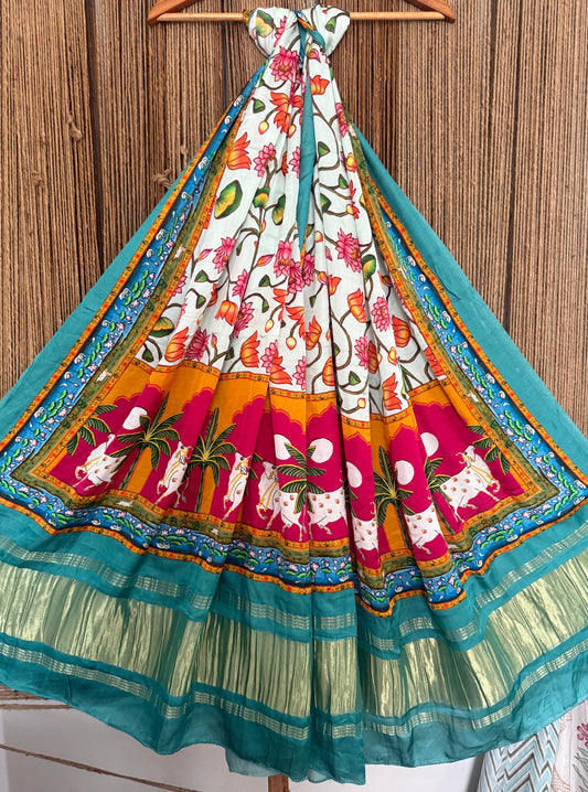 Teal Blue modal silk Patola dupatta