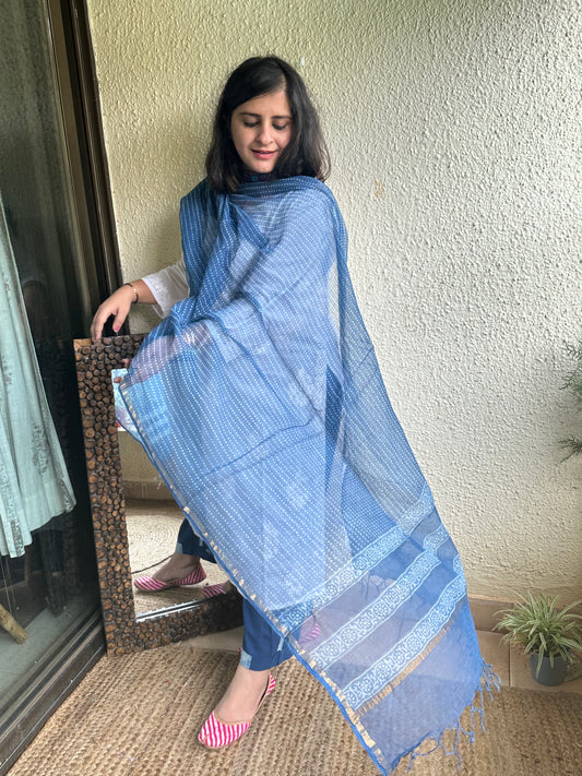 INDIGO KOTA DABU HANDCRAFTED DUPATTA