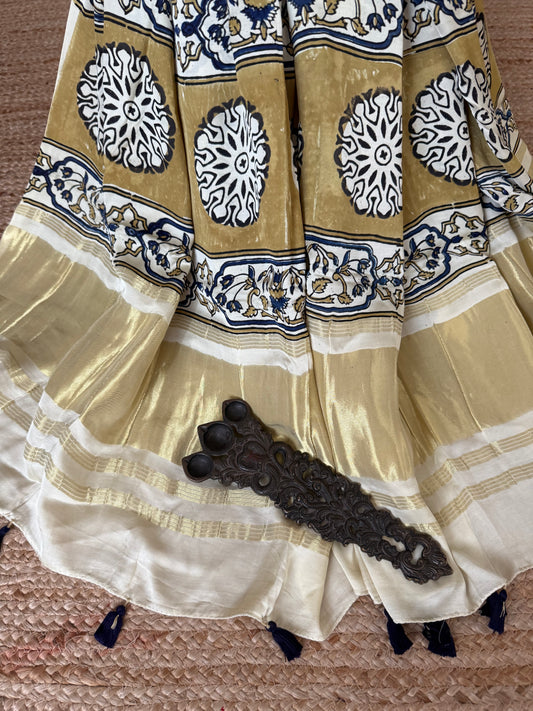 Beige ajrakh silk zari woven dupatta