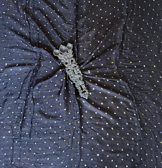 BLACK BANDHANI MODAL SILK UN STITCHED BLOUSE PIECE