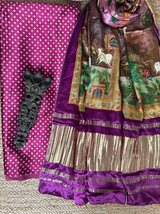 MAGENTA PURPLE MASHRU SILK KURTA WITH PATOLA HANDCRAFTED MODAL SILK DUPATTA PS-4