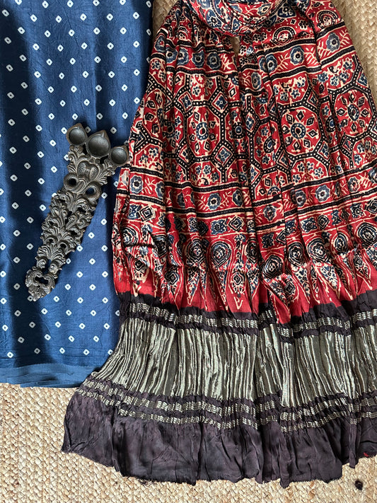 BLUE MASHRU SILK KURTA WITH AJRAKH HANDCRAFTED MODAL SILK DUPATTA MAK -3