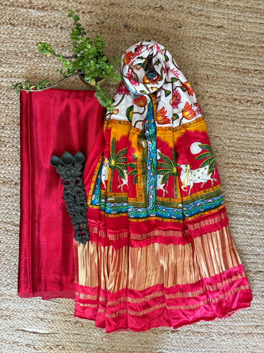 RED SOLID MASHRU SILK KURTA WITH PATOLA HANDCRAFTED MODAL SILK DUPATTA PS-214