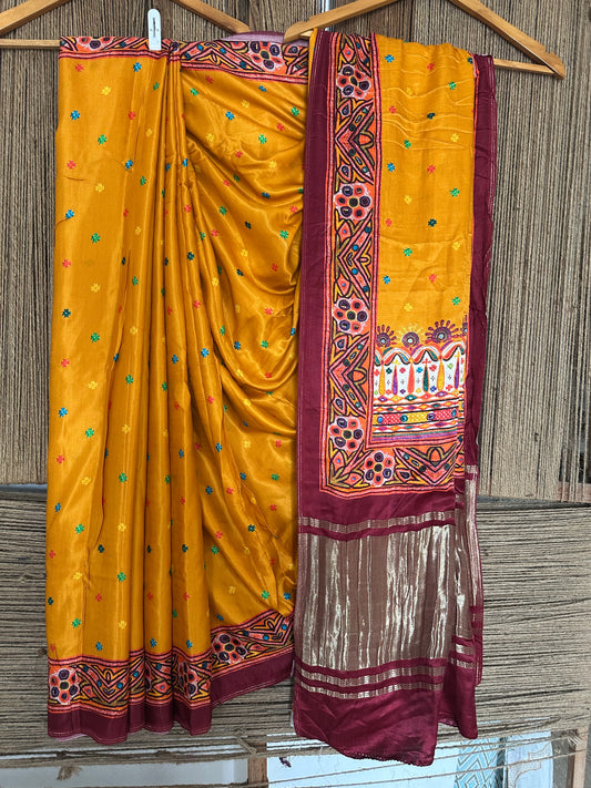 YELLOW PATOLA MODAL SILK PATOLA PRINT SARI WITH ZARI BORDER PMS-10147