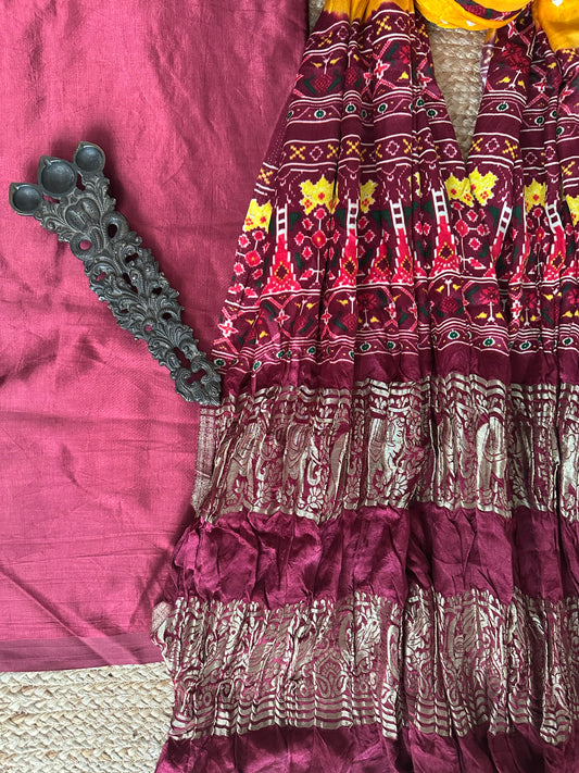 MAROON SOLID MASHRU SILK KURTA WITH BANDHANI PICHWAI HANDCRAFTED  MODAL SILK DUPATTAS PS- 10180