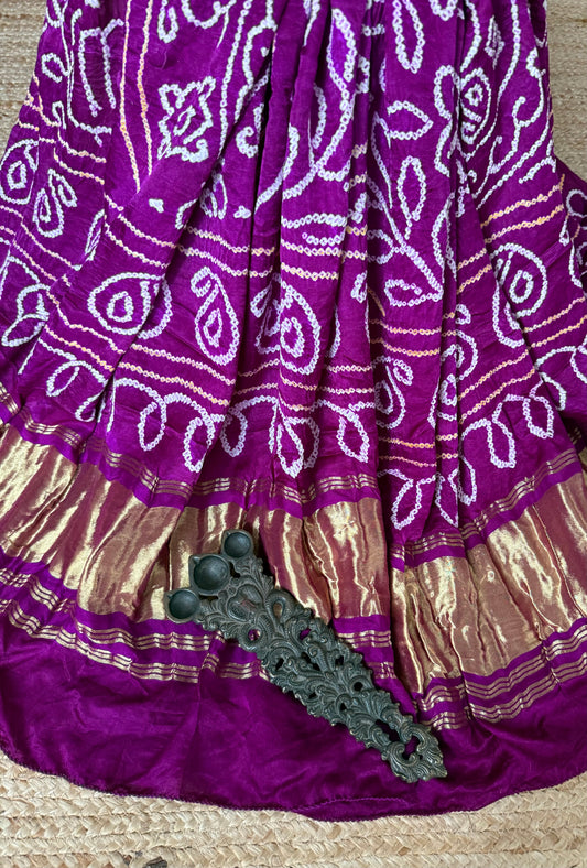 Purple rai bandhani gajji silk Handcrafted Gharchola dupatta