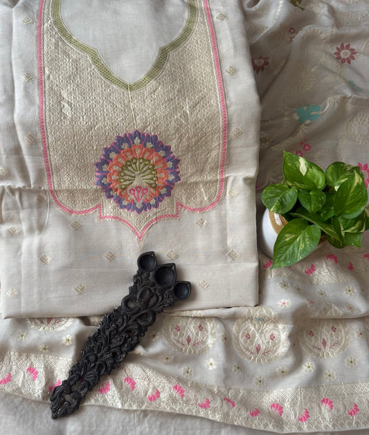 Sand Fossil Muga Silk Meenakari Kurta Dupatta Set