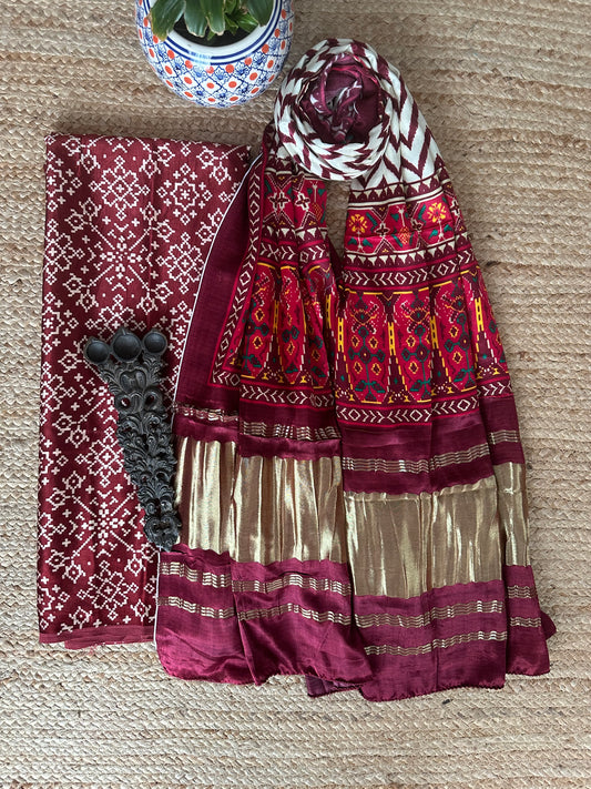 MAROON PATOLA MASHRU SILK KURTA WITH PATOLA HANDCRAFTED MODAL SILK DUPATTA PS-35