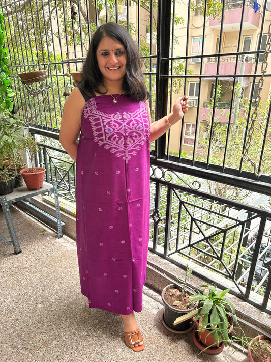 PURPLE JAMDANI WOVEN MULL KURTA