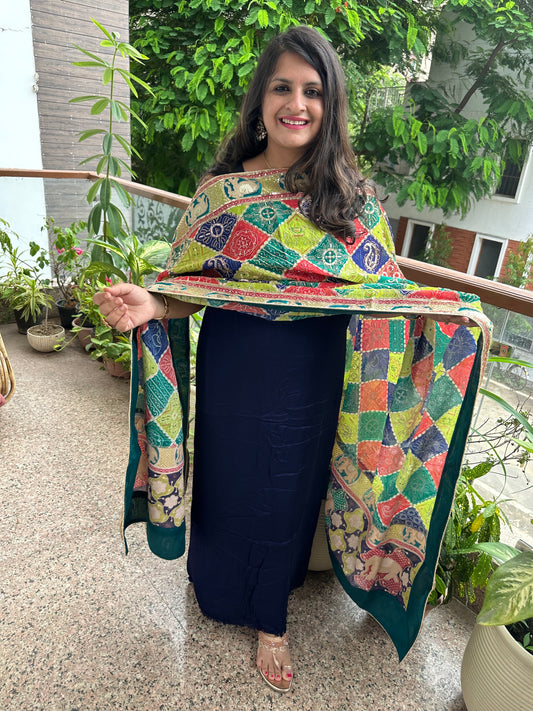BLUE SOLID MODAL SILK KURTA WITH VINTAGE HANDCRAFTED HEAVY EMBROIDERY GEORGETTE DUPATTA VKS-4