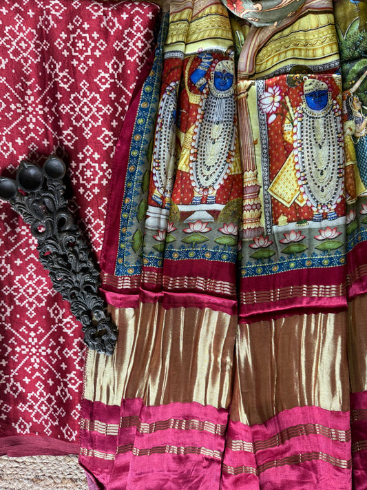 MAROON THREE DOTS MASHRU SILK KURTA WITH PATOLA HANDCRAFTED MODAL SILK DUPATTA PS-205