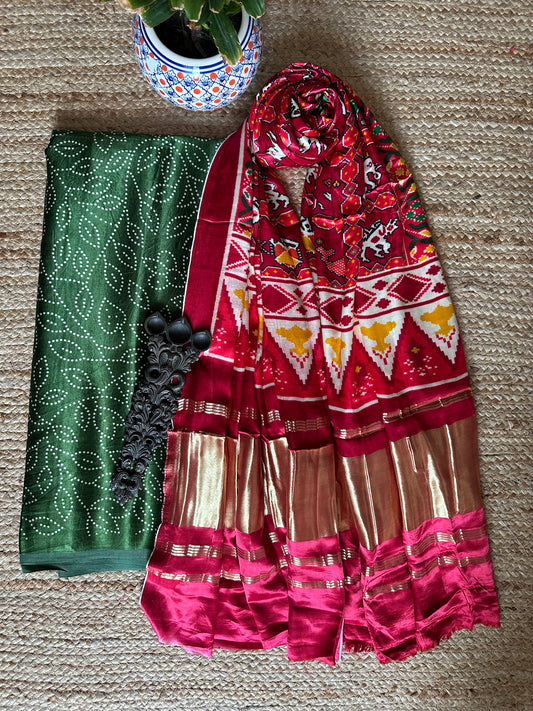 GREEN MASHRU SILK KURTA WITH PATOLA HANDCRAFTED MODAL SILK DUPATTA PS-26