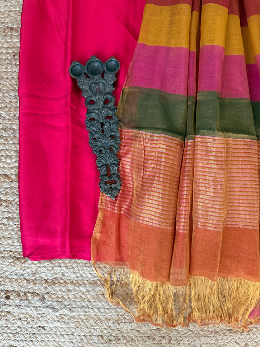Raspberry Pink ajrakh modal silk kurta with chanderi tissue silk dupatta