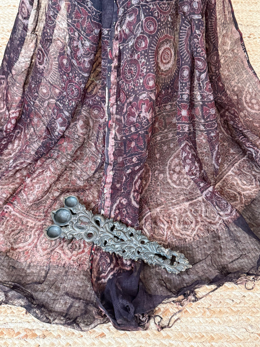 Brown black kota ajrak handcrafted dupatta