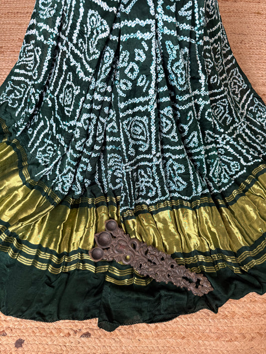 Bottle Green rai bandhani gajji silk Handcrafted Gharchola dupatta