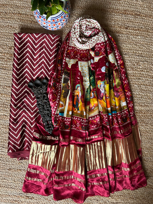 MAROON MASHRU SILK KURTA WITH PATOLA HANDCRAFTED MODAL SILK DUPATTA PS-63