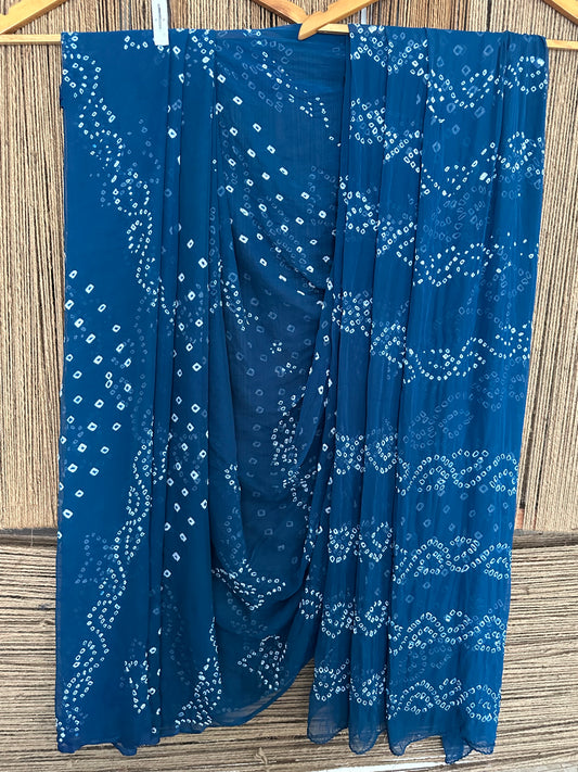 TEAL BLUE BANDHANI HANDCRAFTED CHIFFON SARI CB-25