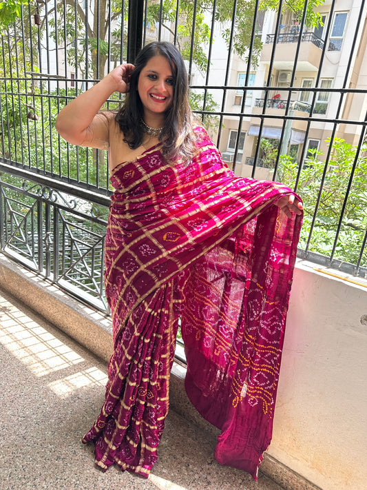PURPLE GAJJI SILK RAI BANDHANI  GHARCHOLA SARI