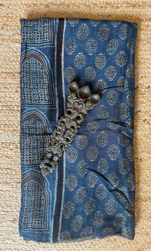 INDIGO BLUE AJRAKH LINEN SILK KURTA FABRIC