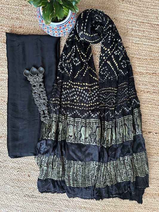 BLACK MODAL SILK KURTA WITH GHARCHOLA HANDCRAFTED MODAL SILK DUPATTA PS-10150