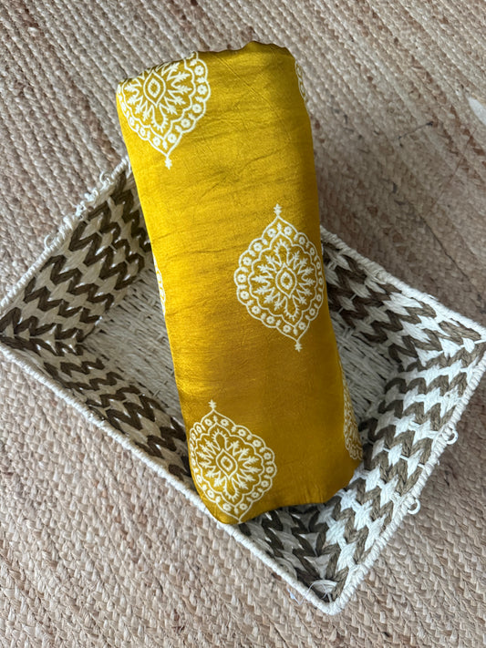 Mustard Yellow Badam Butta mashru silk fabric