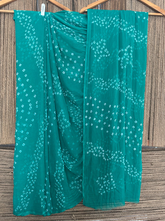 CADMIUM GREEN BANDHANI HANDCRAFTED CHIFFON SARI CB-19