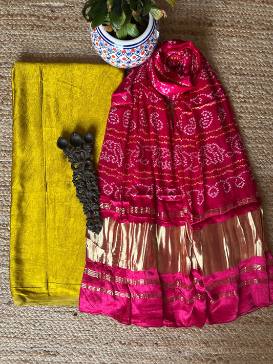 LIME GREEN MASHRU SILK KURTA WITH PATOLA HANDCRAFTED MODAL SILK DUPATTA PS-77