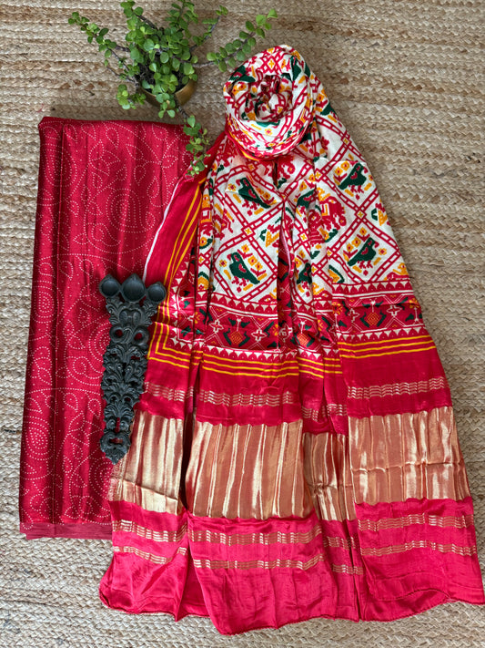 RED MASHRU SILK KURTA WITH PATOLA HANDCRAFTED MODAL SILK DUPATTA PS-225