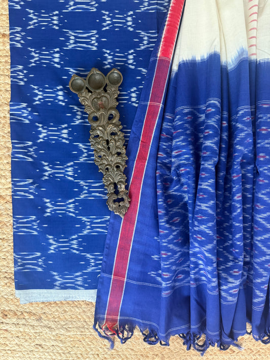 COBALT BLUE MERCHANDISE COTTON HANWOVEN KURTA WITH IKKAT PURE COTTON SILK PATOLA HANDWOVEN DUPATTA