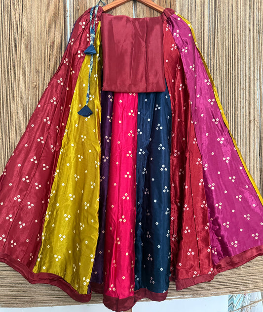 Mustard mashru silk blouse-with bandhani Patola patchwork  handcrafted mashru silk Skirt