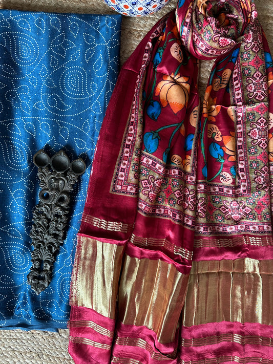NAVY BLUE MASHRU SILK KURTA WITH PATOLA HANDCRAFTED MODAL SILK DUPATTA PS-38