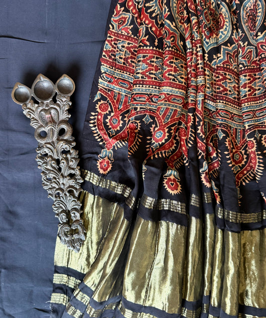 BLACK SOLID MODAL SILK KURTA WITH AJRAKH HANDBLOCK DUPATTA