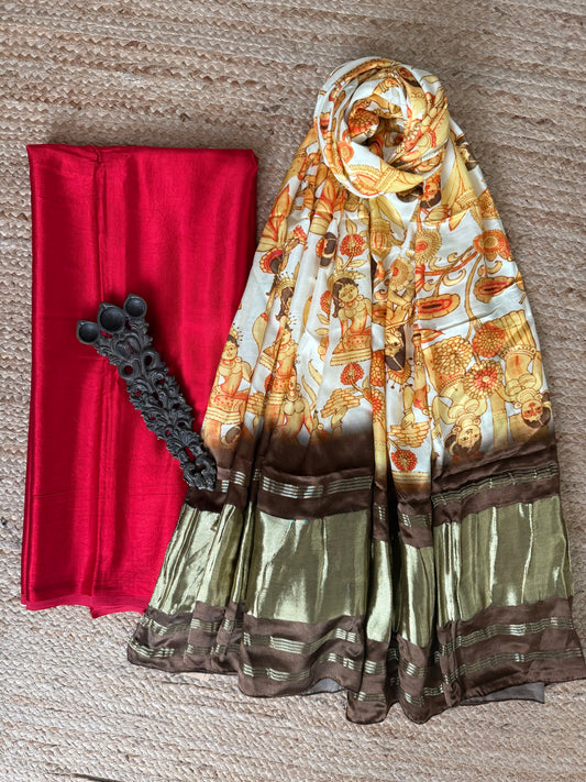 Red mashru silk kurta with patola handcrafted modal silk dupatta ps-235