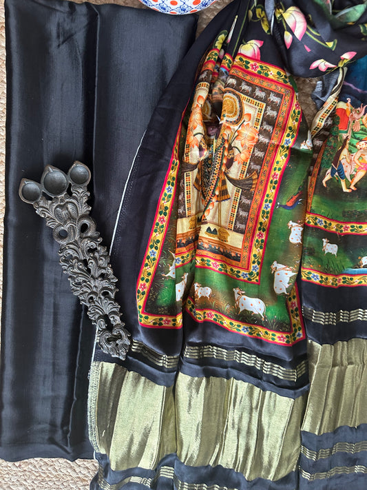 BLACK MASHRU  SILK KURTA WITH PATOLA HANDCRAFTED MODAL SILK DUPATTA PS-101