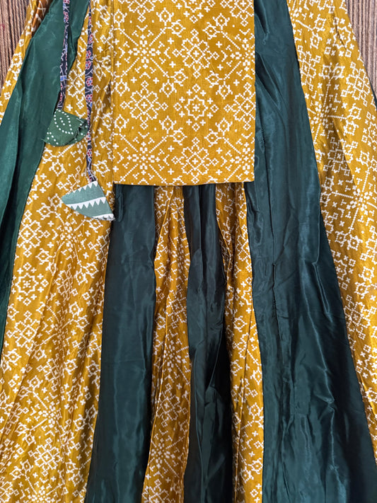 Mustard mashru silk blouse-with bandhani Patola patchwork  handcrafted mashru silk Skirt