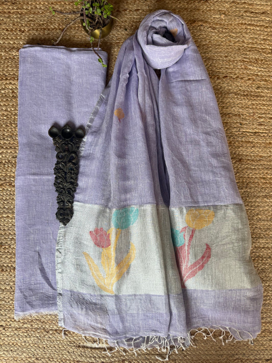 LIGHT PURPLE WOVEN LINEN JAMDANI KURTA SET LJS- 201