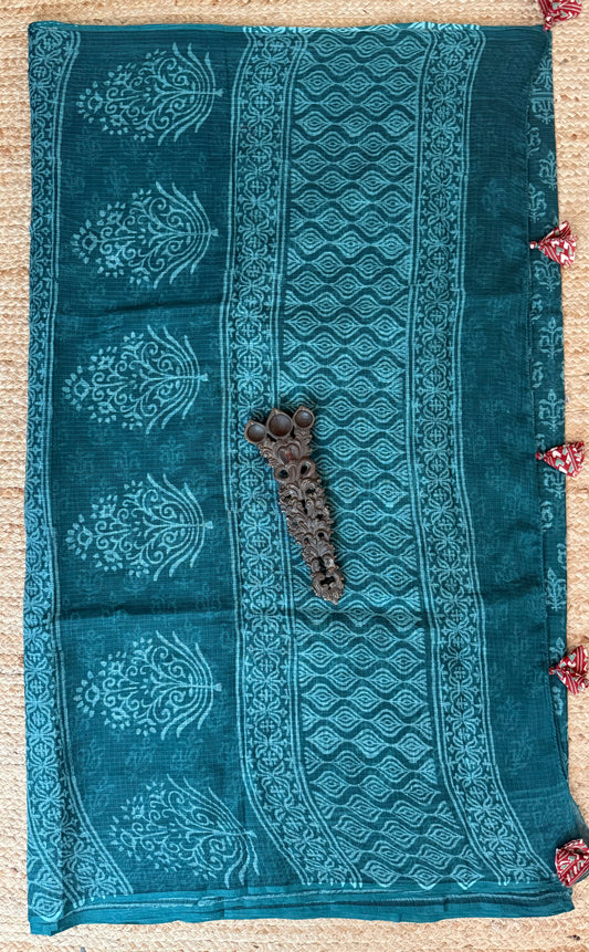 TEAL KOTA DORIA HANDBLOCK SARI