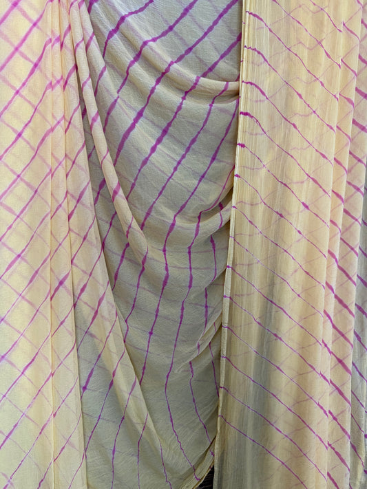 GOLDENRON PINK MULTI LEHERIYA HANDCRAFTED  CHIFFON SARI CL -208